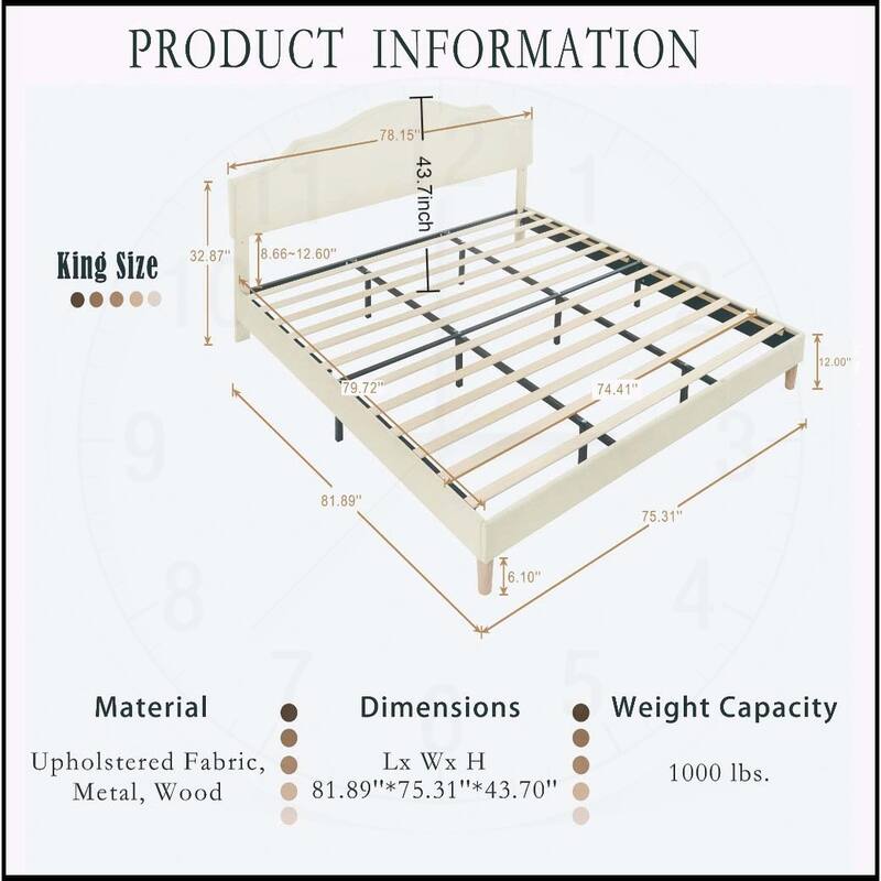 Linen Fabric Padded Platform Bed with Adjustable Headboard