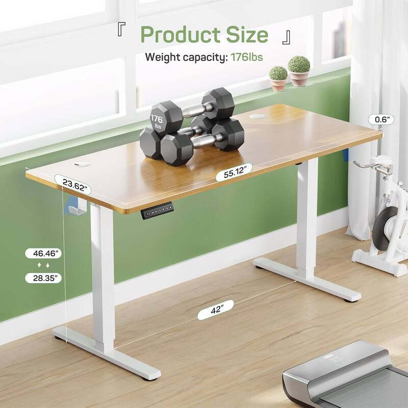 Electric Height Adjustable Standing Desk, 55x24 Inches, Ergonomic Sit-to-Stand Rising Computer Table for Home Office