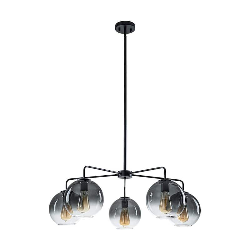 Modern 5-Light Linear Smoky Bubble Glass Chandelier - 33.5in