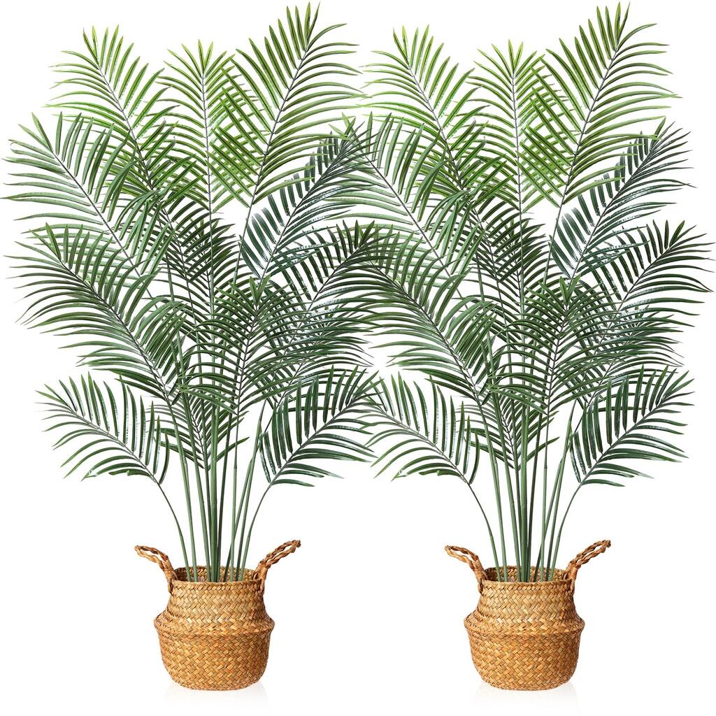 Artificial Areca Palm Tree Fake Tropical Palm Plant and Handmade Seagrass Basket, Perfect Tall Faux Dypsis Lutescens Plants