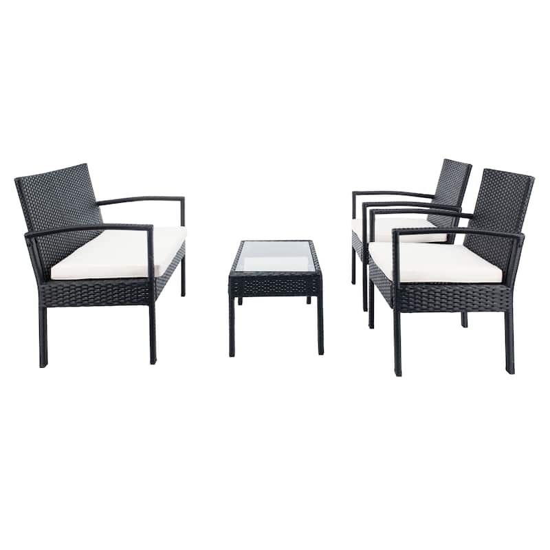 SAFAVIEH Outdoor Bassey 4-Piece Conversation Patio Set. - 39.78" x 24.18" x 32.37"