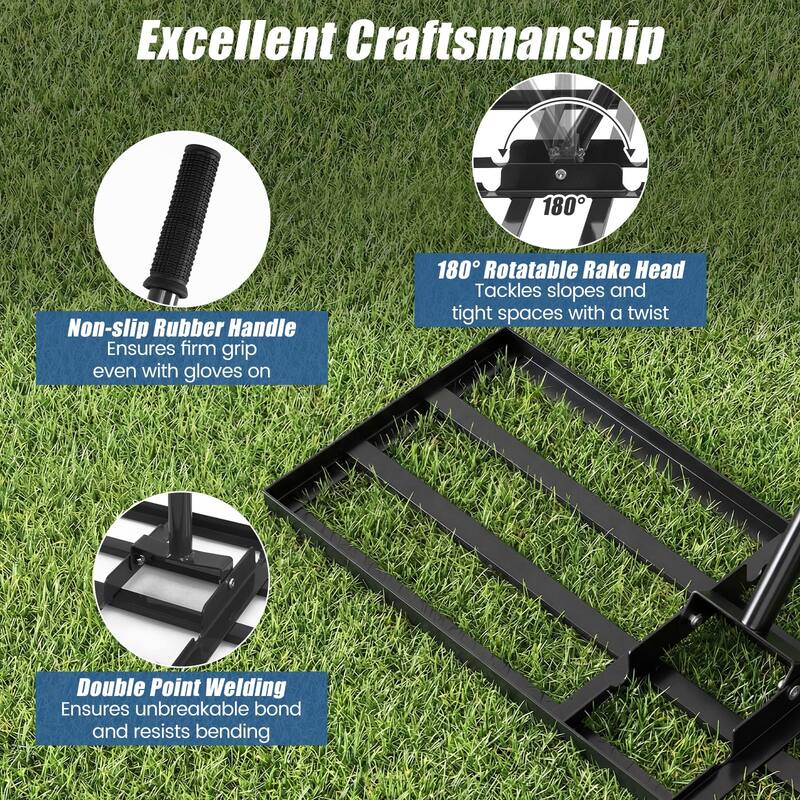 Gymax Lawn Leveling Rake 30'' x 10'' Heavy Duty Lawn Level Tool for
