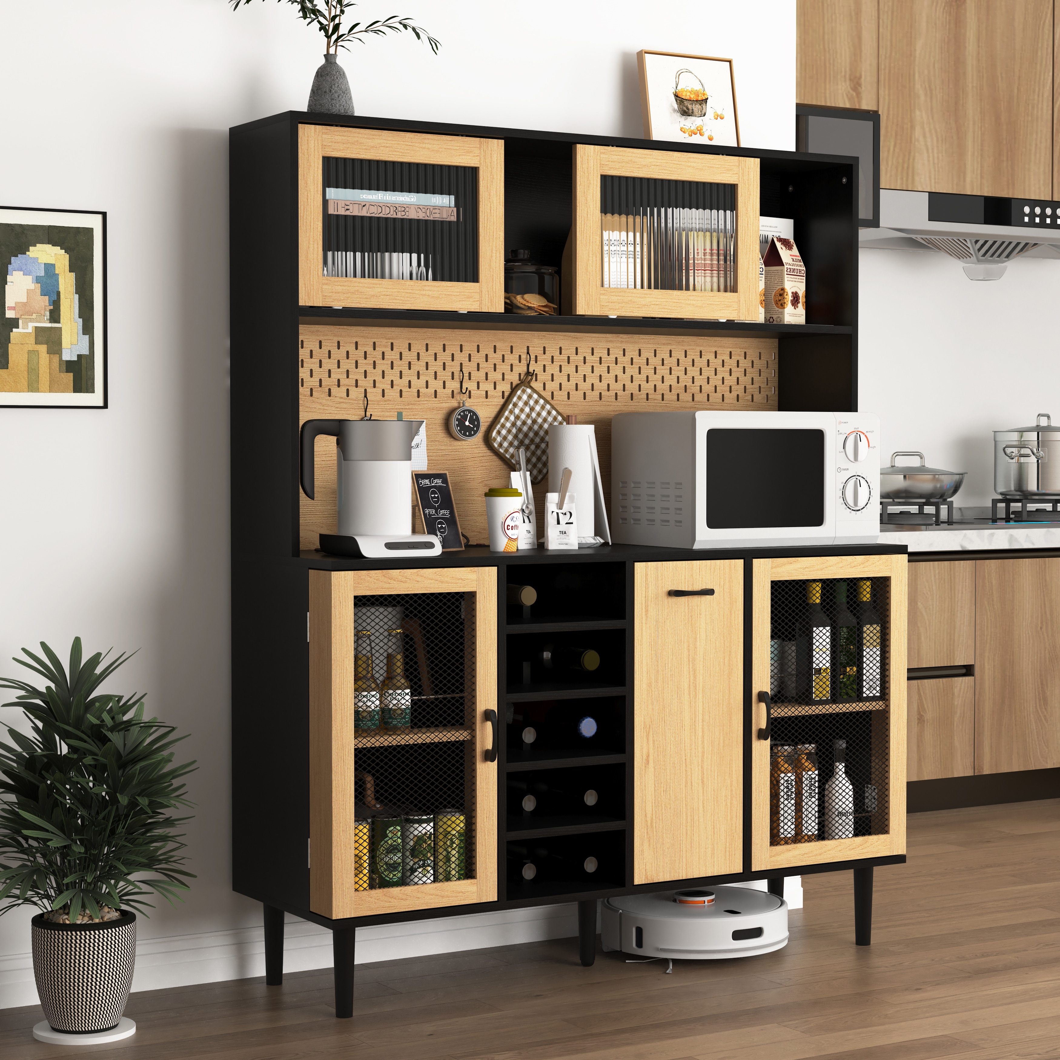 Freestanding Liquor Storage Cabinet Wine Rack Coffee Bar Cabinet