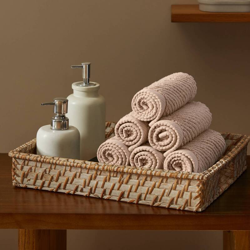 Madison Park Diagonal Ribbed Cotton Quick Dry Towel Set - 6 Washcloths:13"W x 13"L  - Beige