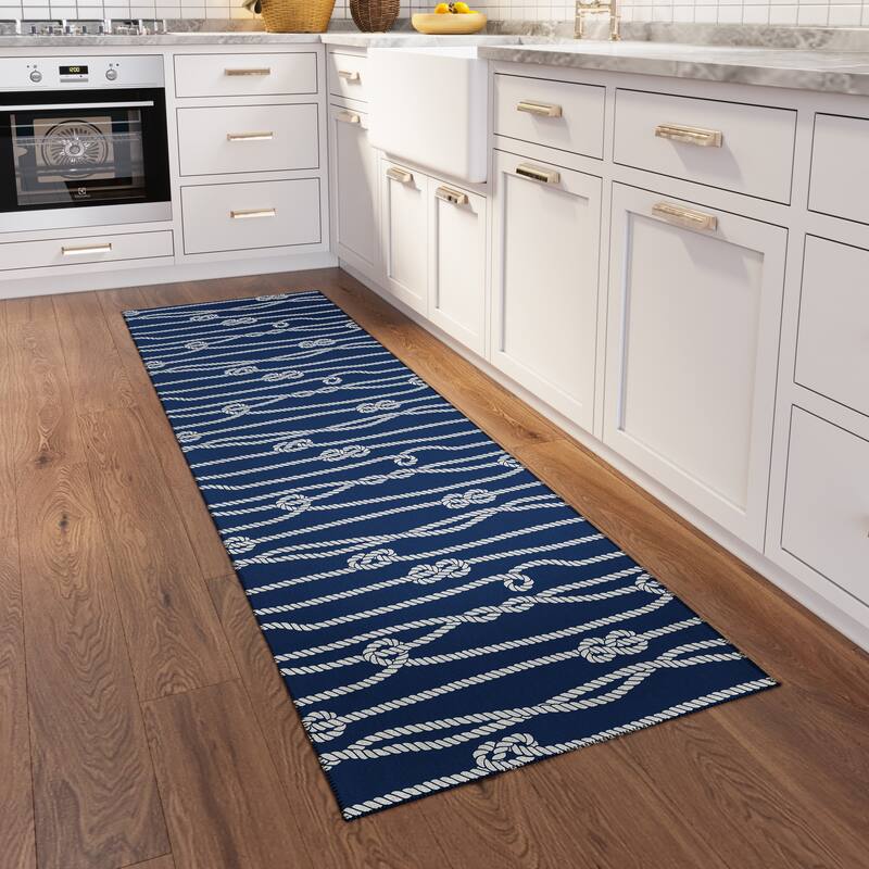 Indoor/Outdoor Harpswell Ocean Rope Washable Rug - 2'3" x 7'6" Runner - Navy