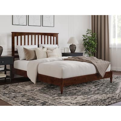 Solid Wood Low Profile Bed - Platform Bed Frame, Walnut Finish, Modern Design