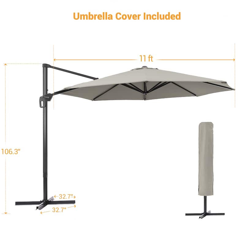 LIVOOSUN 11Ft Cantilever Patio Umbrella,Offset Hanging Umbrella