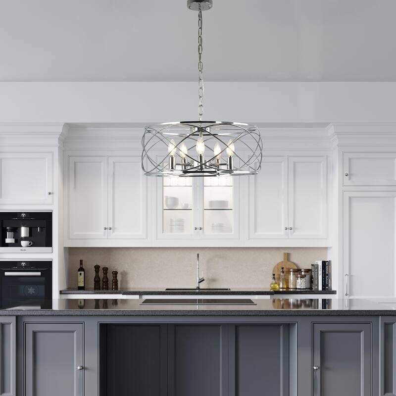 Bella Depot 20" Industrial Black Caged Dimmable Chandelier 5-Light Adjustable Pendant Light for Kitchen Island, Hallway
