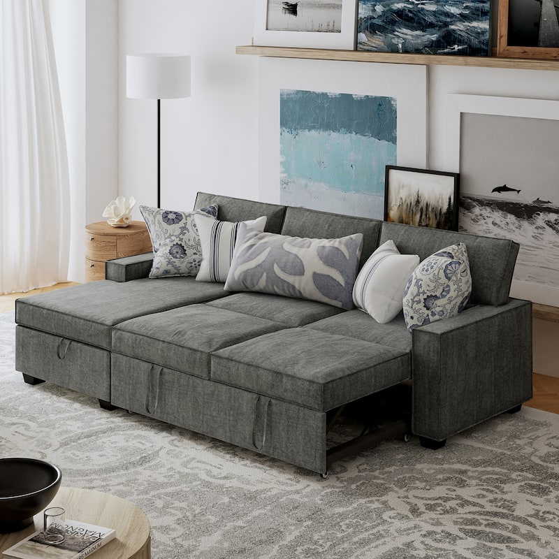 Badari Modern Pull Out Sleeper Sofa&Chaise with Storage by HULALA HOME