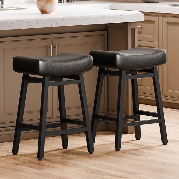 XINMICS 24 Inches Bar Stools, Saddle Kitchen Stools with PU