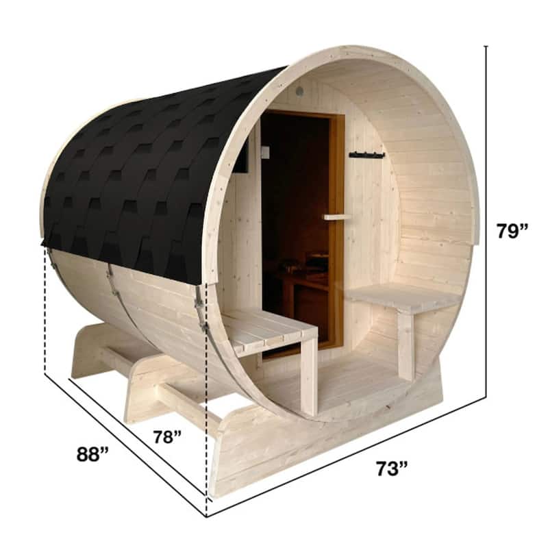 ALEKO 6-8 Person White Finland Pine Barrel Sauna with UL Electrical Heater - 88L x 73W x 79H inch