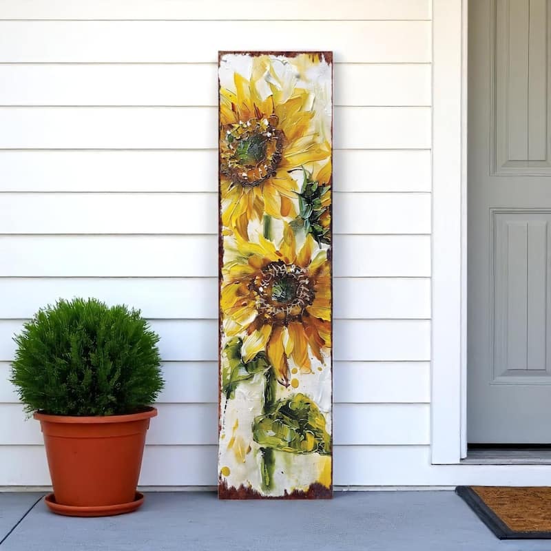 HomeRoots 36" Brown Green And Yellow Solid Wood Sunflowers Porch Sign - Green/Yellow/Brown - Wood