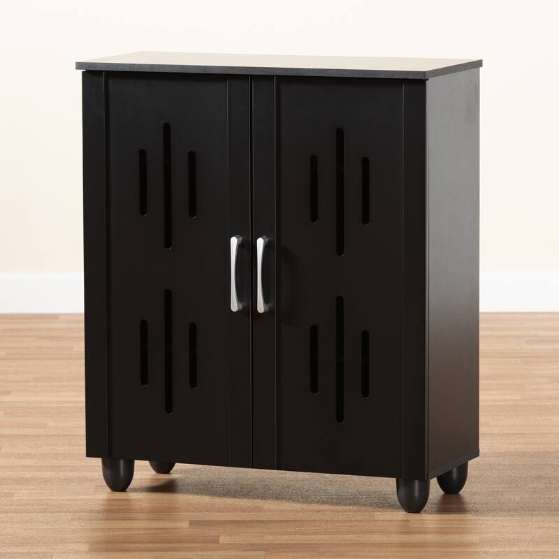 Renley Modern 2-Door Shoe Storage Wood Cabinet in Black