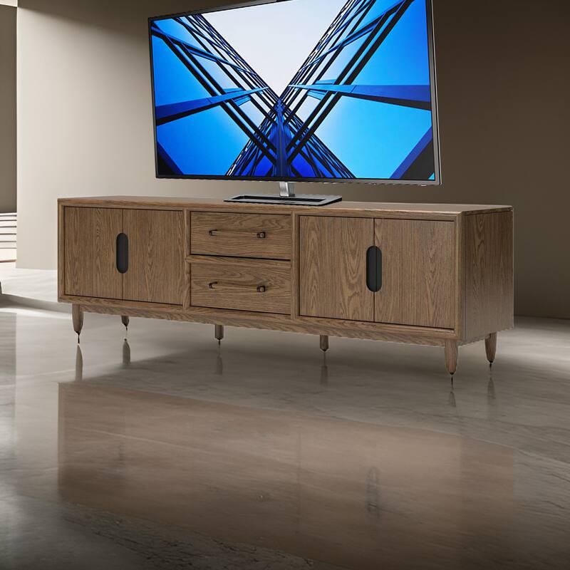 Rohan TV Media Console, 2 Drawers, 2 Shelves, Dark Brown Wood, 85 Inch