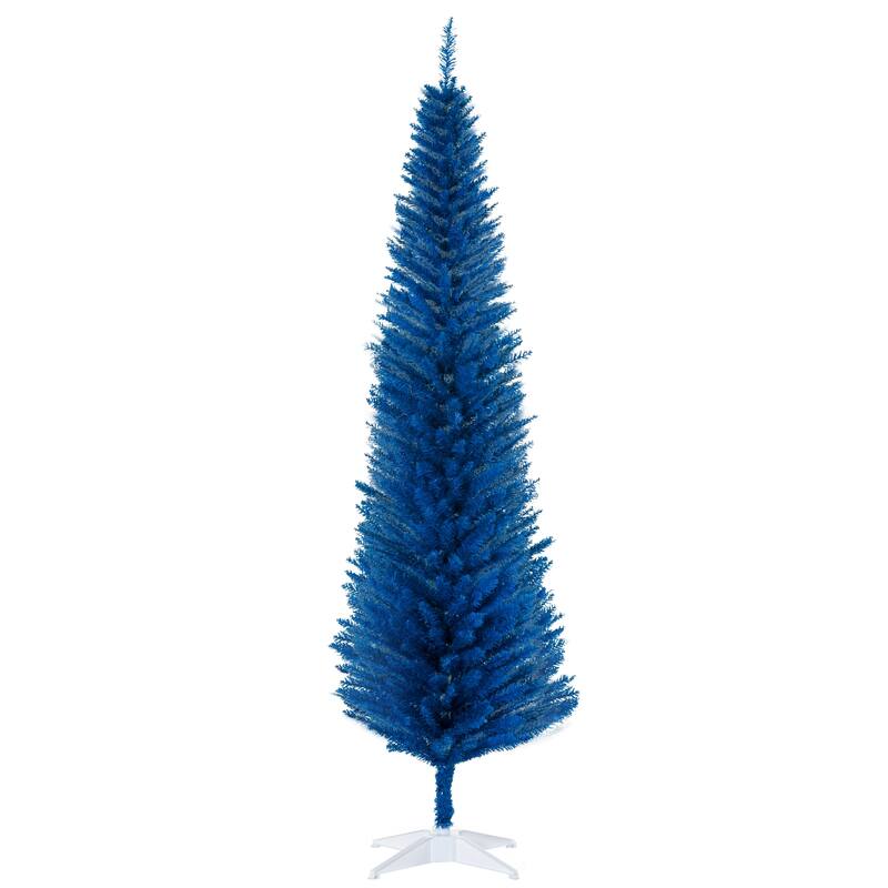 HOMCOM 7' Artificial Pencil Christmas Tree, Slim Xmas Tree with 499 Realistic Branch Tips and Plastic Stand, Blue - 6.89 ft