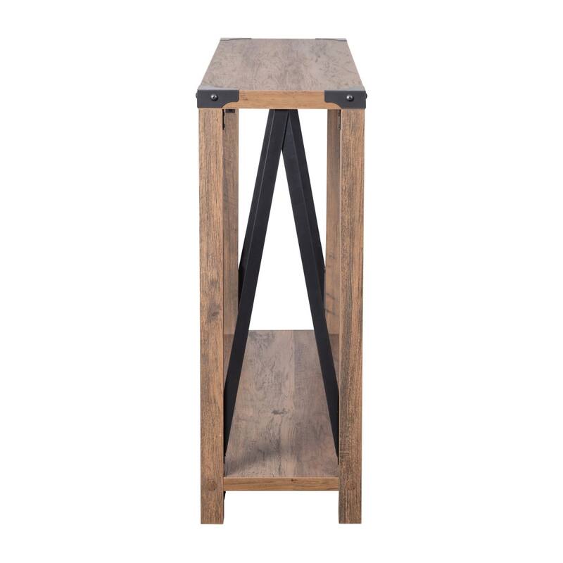 2-Tier Console Table with Metal Side Braces and Corner Caps