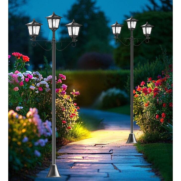 72" Solar Lamp Post Light Outdoor 3-Head for Street Patio Garden Pathway Waterproof - N/A