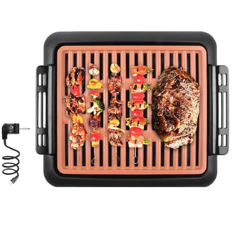 Nonstick Electric Smokeless Grill Indoor BBQ Cooking with Oil Drip Pan - Overall 16.1x13.8"