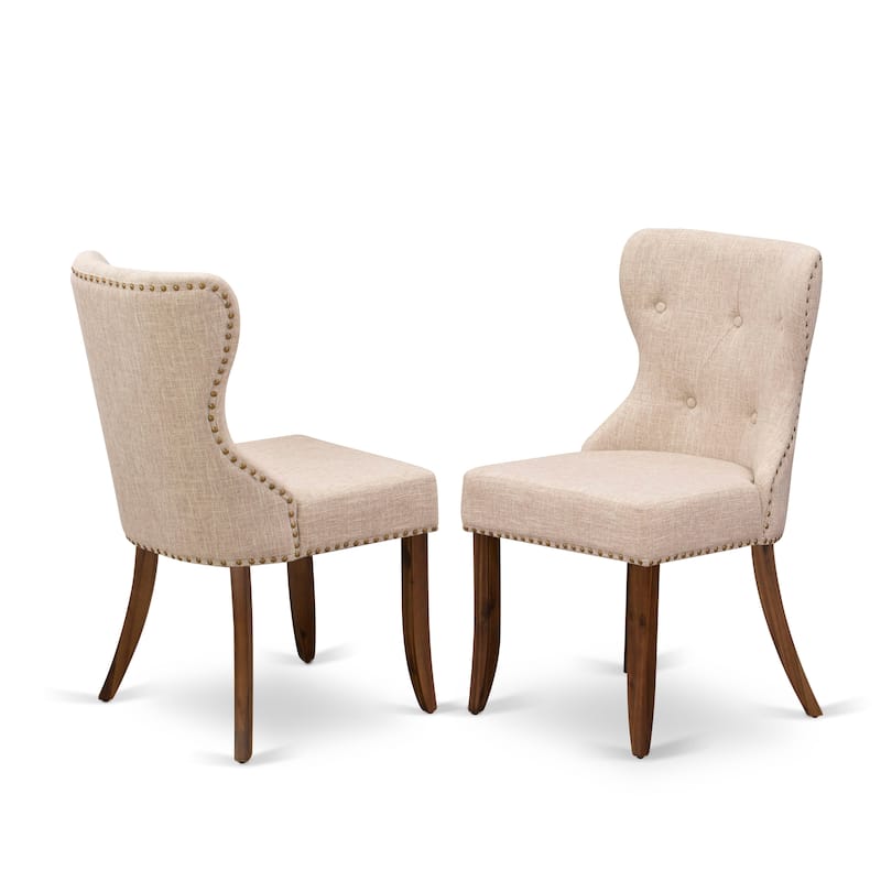 East West Furniture Dining Table Set- a Rectangle Dinner Table and Light Tan Linen Fabric Chairs, (Pieces Option)