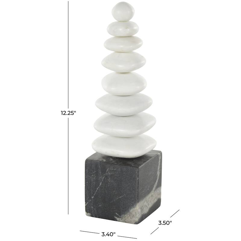 Marble Abstract Stacked Stone Sculpture with Black Block Base - White - Roche River Decor