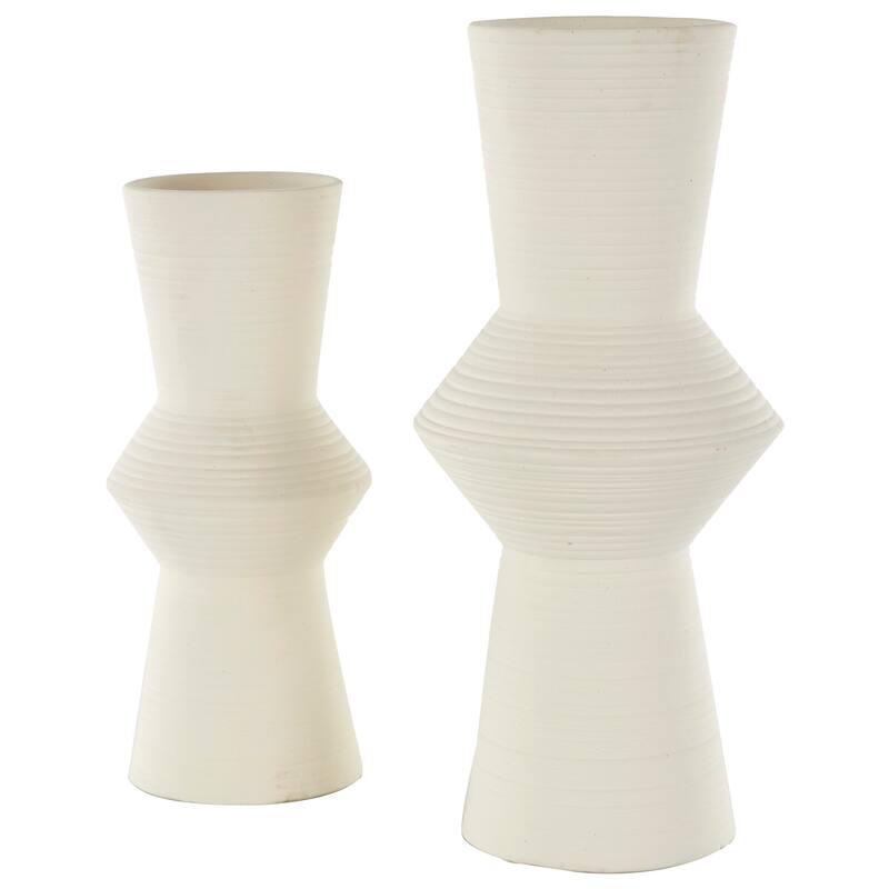 Brown or White Ceramic Ribbed Cone Shaped Abstract Vase (Set of 2)