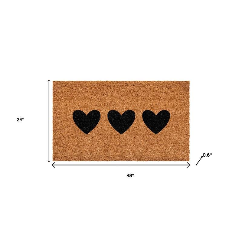 HomeRoots 24" X 48" Brown And Black Three Hearts Outdoor Coir Door Mat - 24.00' X '48.00