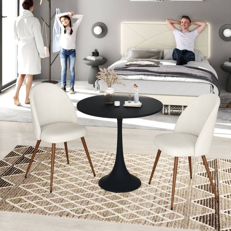 Homy Casa Modern 3-Piece Dining Set with White Round Tulip Table and Upholstered Chairs