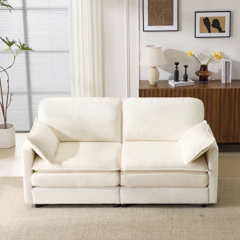 Corduroy Modular Lovesear Sectional Sofa Deep Seat Couch with Pillows