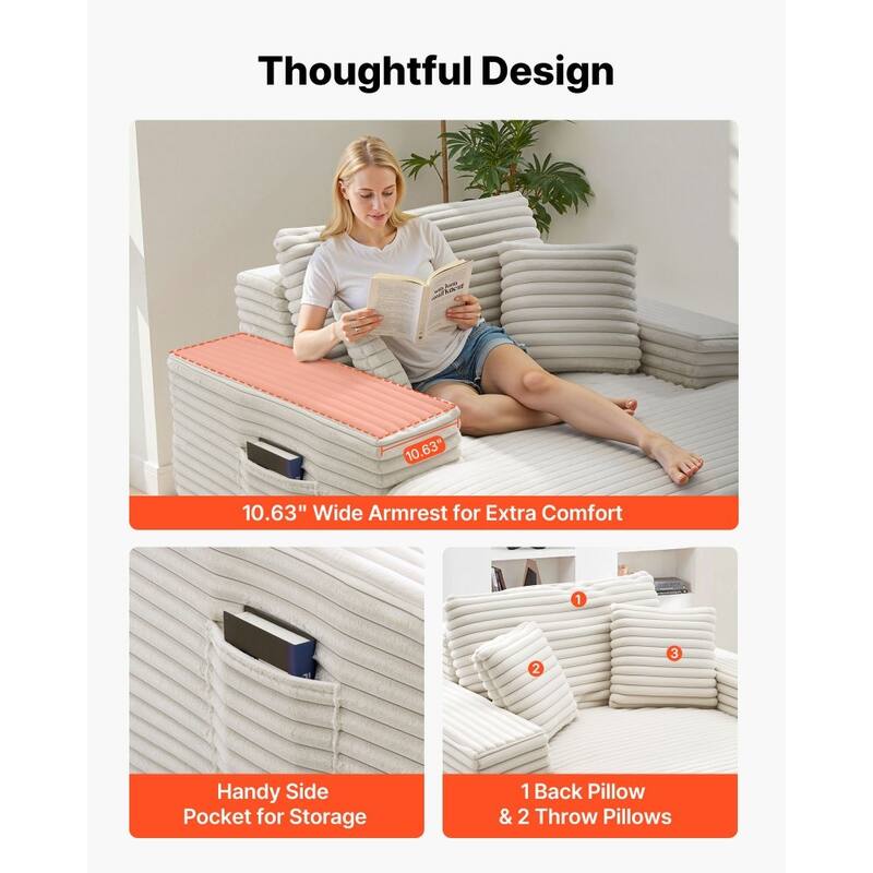 Faux Fur Chaise Lounge with Ergonomic Design, Pocket Springs and Pillows