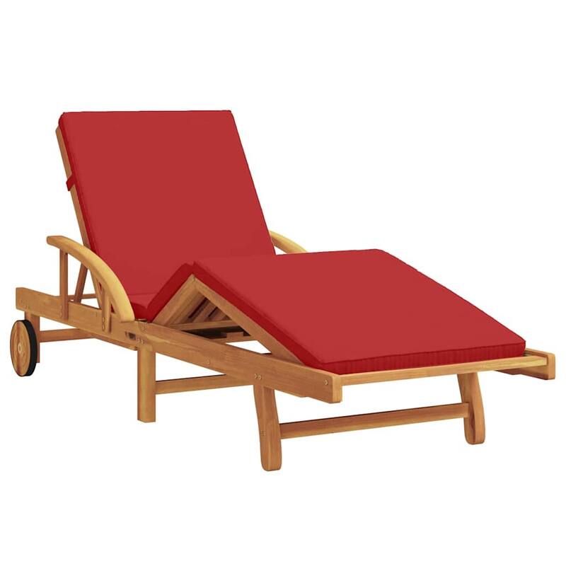 vidaXL Sun Lounger Reclining Red 200 x 67 x 84cm Solid Acacia wood - 78.7 x 26.4 x 33.1