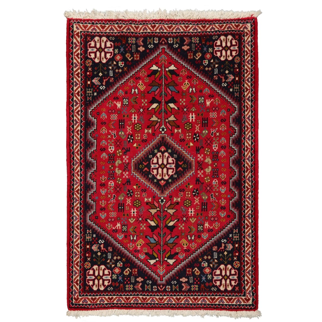 2'7''x4 Hand Knotted Wool Red Abadeh Traditional Rug - 2' 7'' x 4'