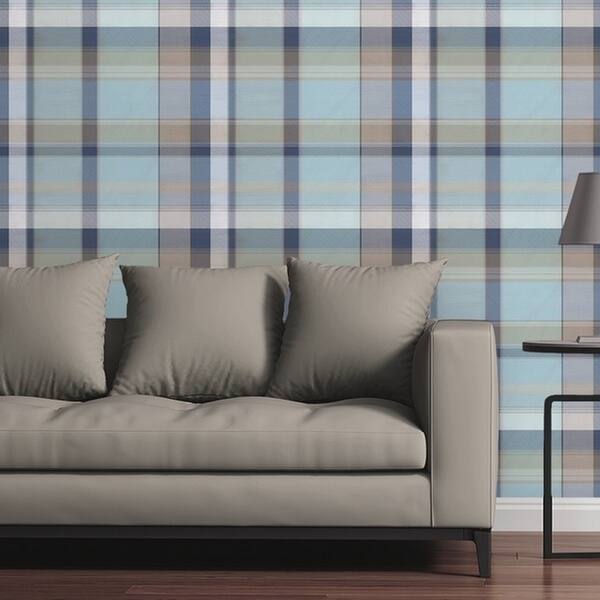 Shop Removable Wallpaper Tile Madras Plaid In Blue And Gray