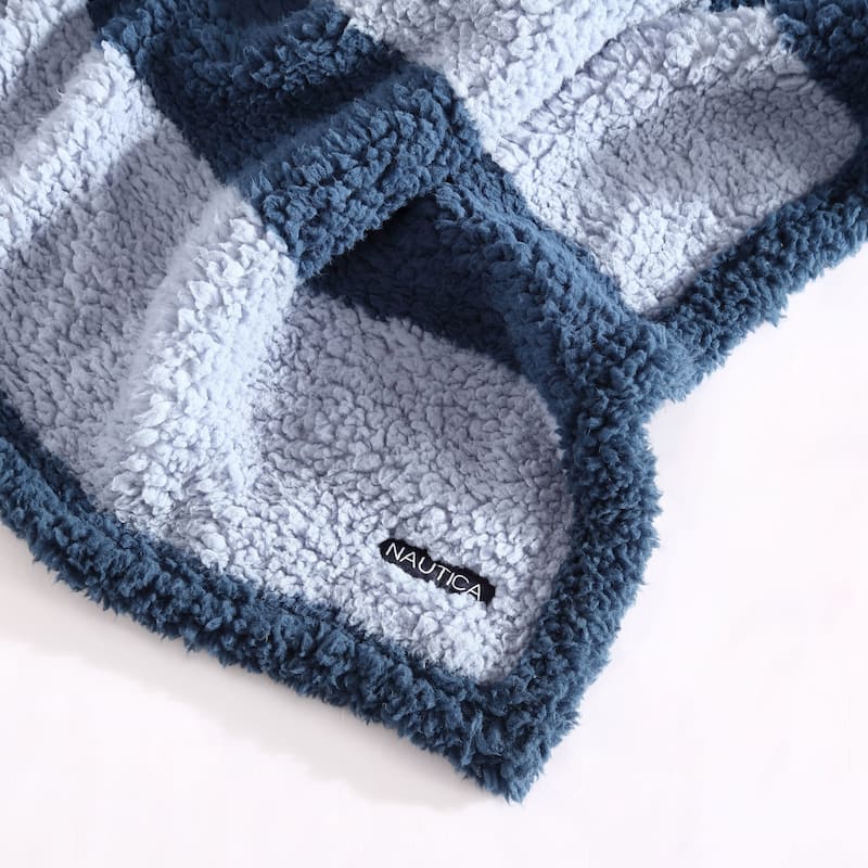 Nautica Lawndale Ultra Soft Plush Sherpa Striped Throw Blanket