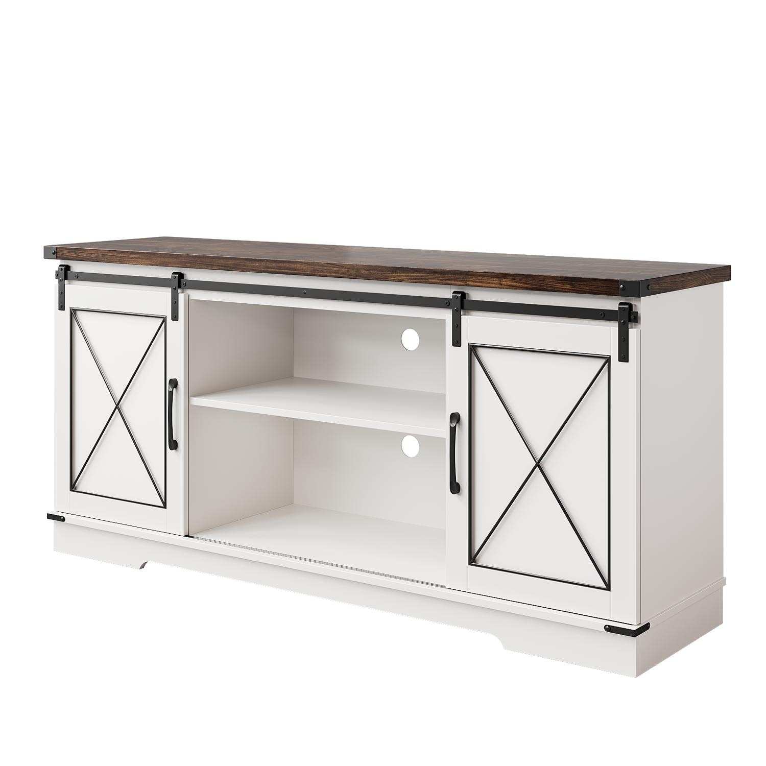 59" Farmhouse TV Stand (Up to 65" TV) with Barn Doors & Adjustable Shelves