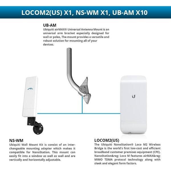 Shop Ubiquiti Nanostation Loco M2 Wireless Bridge With Wall Mount Kit And Universal Arm Mounting Bracket Wireless Bridge With And Overstock 28589684