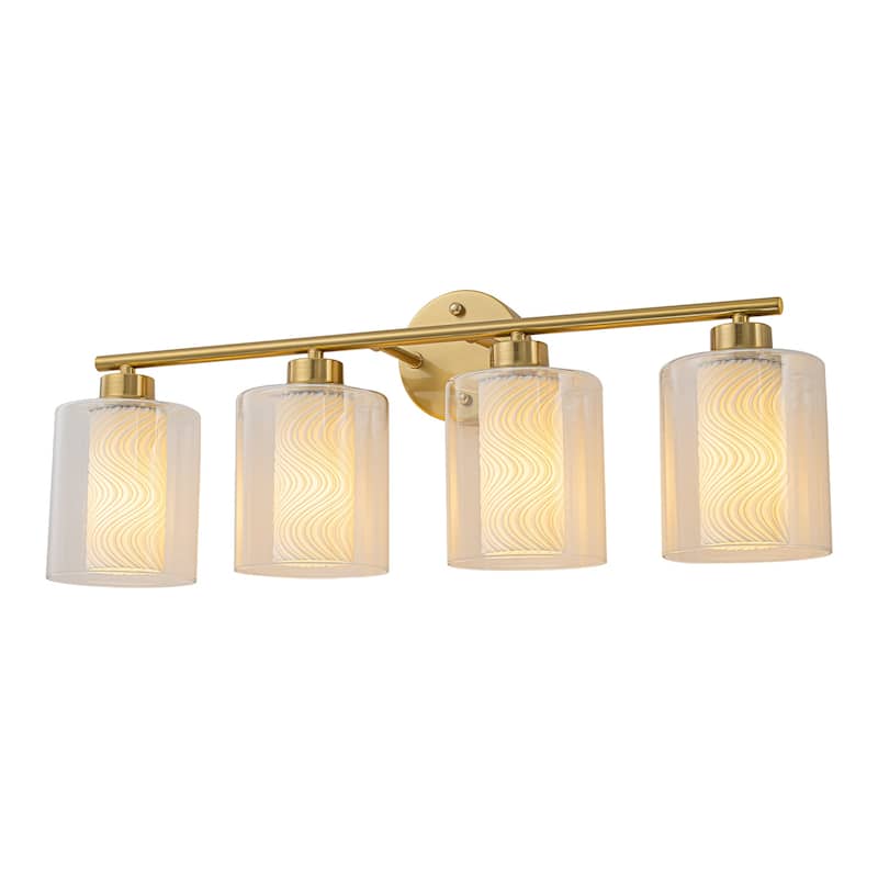 Modern Gold Vanity Light with Double Cylinder Shades Bathroom