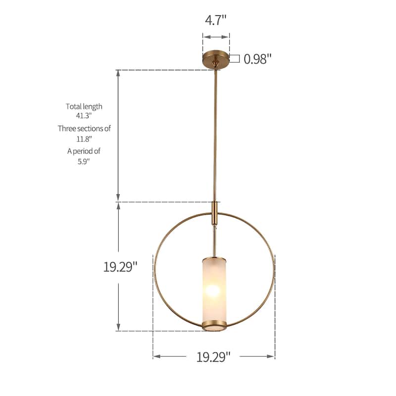 20" Modern Fashion Spherical Gold Ring Metal & Glass Hanging Light Pendant Lighting