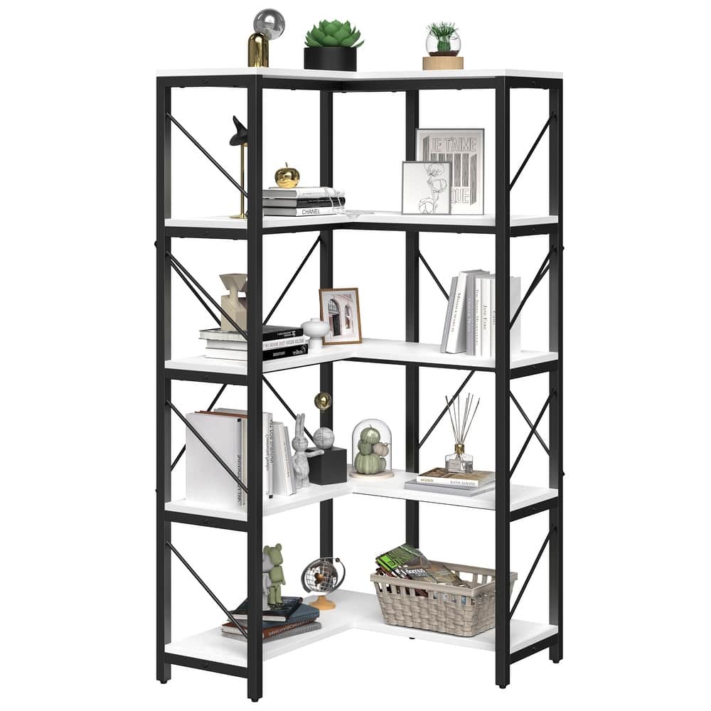 Moasis 65.9-Inch Corner Bookshelf 5-Tier Industrial Display Bookcase