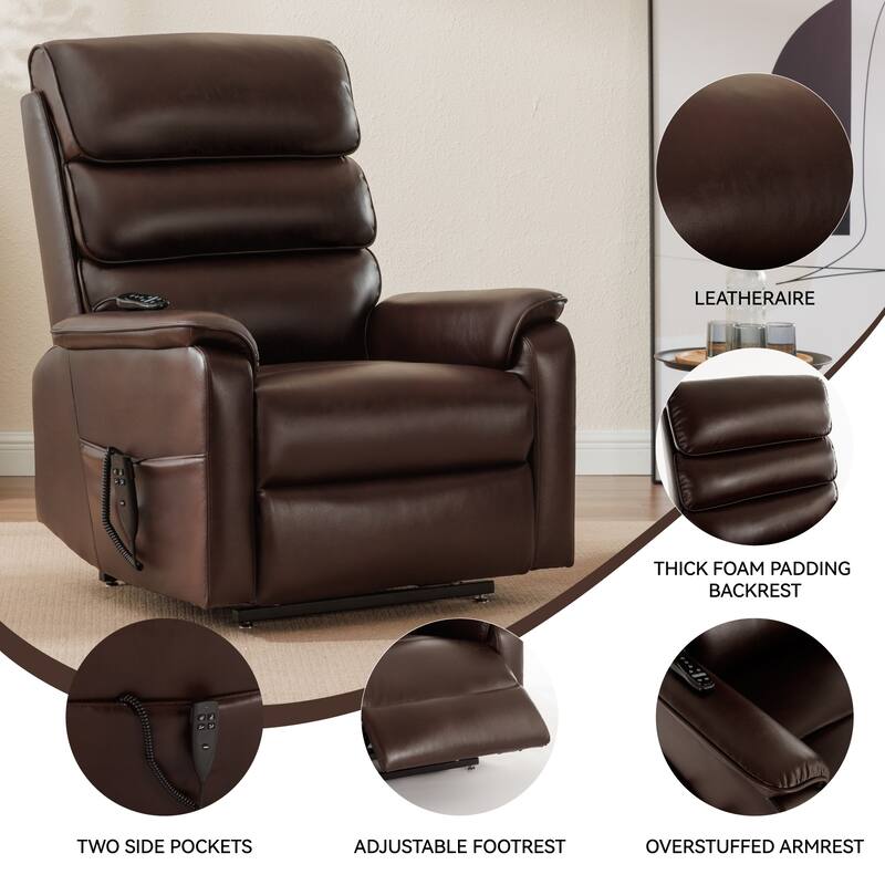 Dual‑Motor Power Lift Recliner Chair with Massage & Cat‑Proof Leather