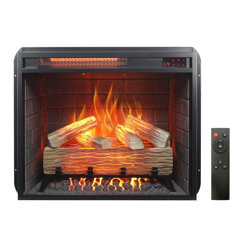 23"Infrared Heating Electric Fireplace Insert,With Log Set & Realistic Flame,Remote Control With Timer,Overheating Protection