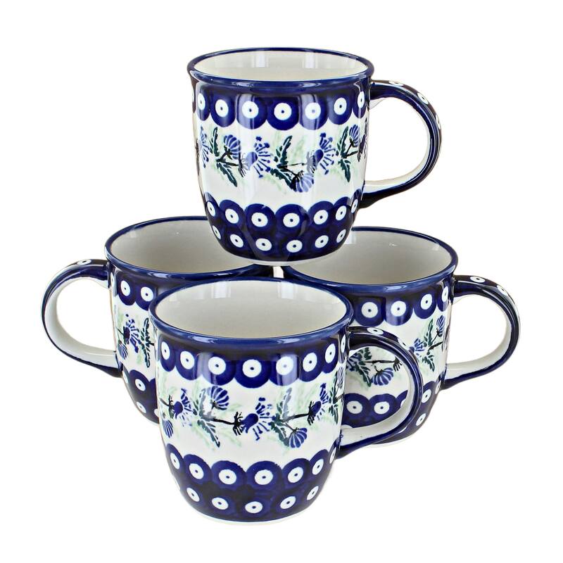 Blue Rose Polish Pottery 1800 Zaklady 4PC Mug Set