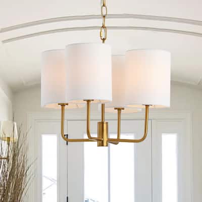 SAFAVIEH Lighting Rettie Adjustable 4-Light LED Brass Chandelier - 15.5" x 15.5" x 16.5-88.5" - Brass Gold