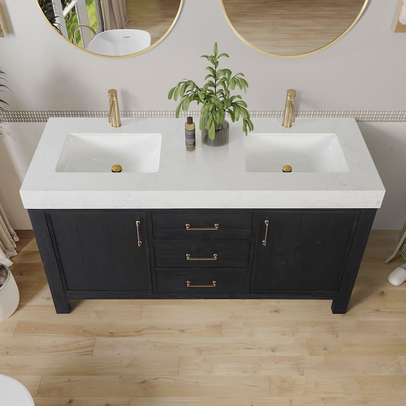 Leon 60 in. Double Bathroom Vanity with Composite Stone Top