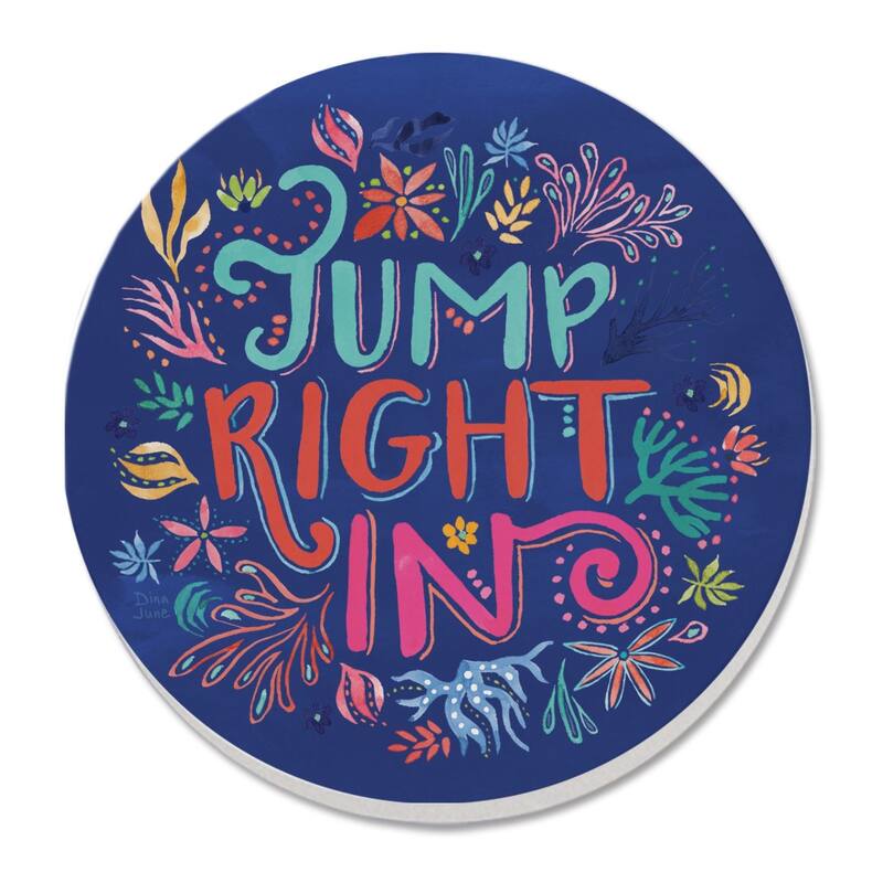 Jump In 4 Pack Absorbent Stone Coaster with Protective Cork Backing Made in The USA 4" Round, Easily Wipes Clean - Multi