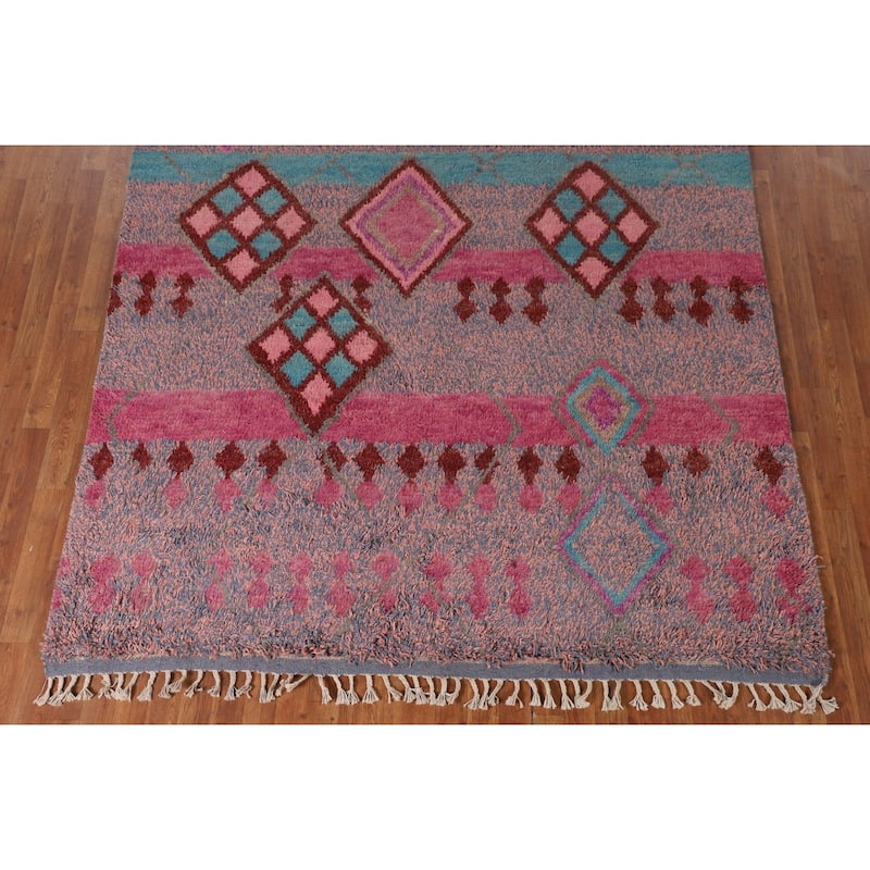 Tribal Moroccan Area Rug Hand-Knotted Oriental Wool Carpet - 6'11" x 10'9"