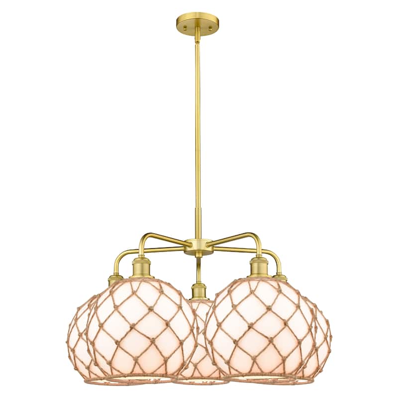 Innovations Lighting Endless Possibilities Ballston - Farmhouse Rope - 5 Light 29" Stem Hung Chandelier - White Glass with Brown Rope/Satin Gold
