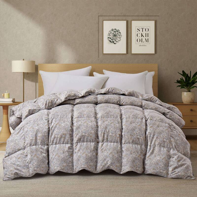 Medium Warmth All Season Paisley Floral & Solid Pattern Duvet Insert White Goose Down Feather Comforter