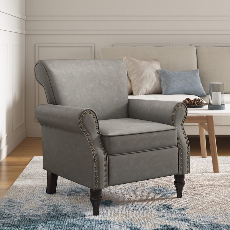 Modern Upholstered Armchair Nailhead Trim Accent Chair - Faux Leather - Grey