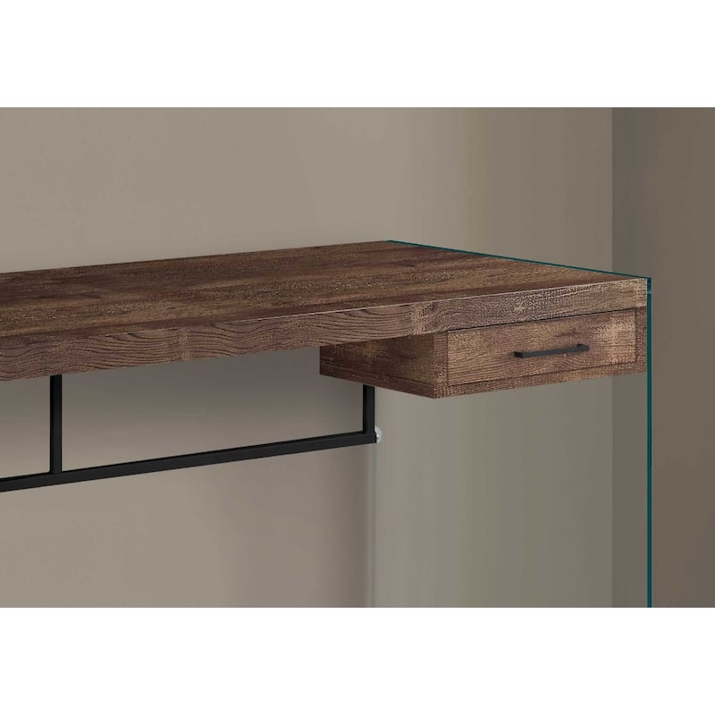 Wood Computer Desk with Glass Base, 1 Drawer and Rectangular Design