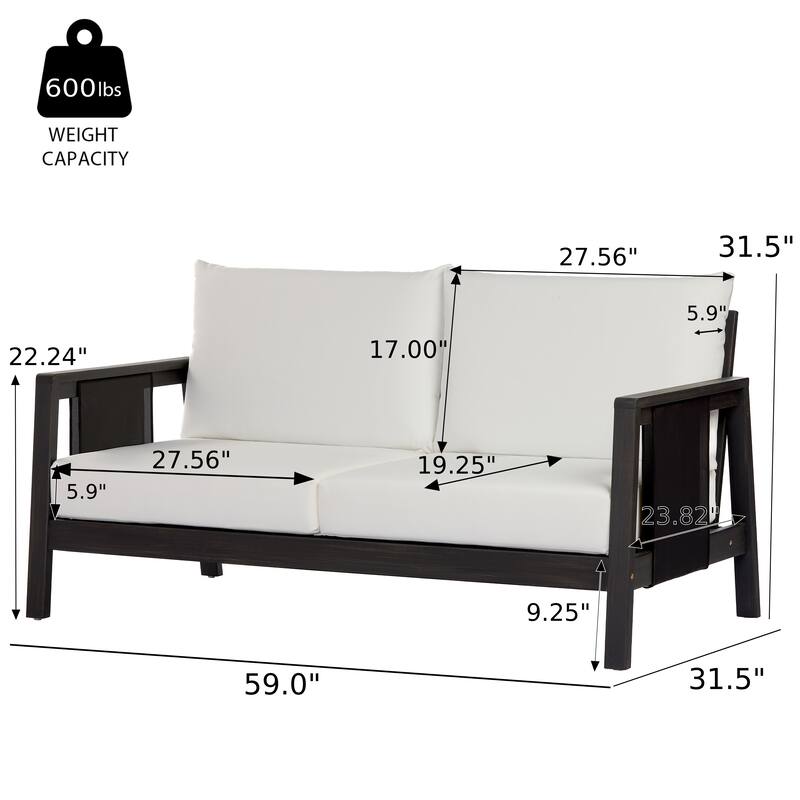 Christopher Knight Home - Arno Mid-Century Modern Outdoor Acacia Wood Sofa Seating Set with Cushions and Coffee Table